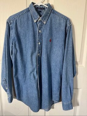 Polo by Ralph Lauren Light Blue Denim Button-Down Shirt with Red Pony